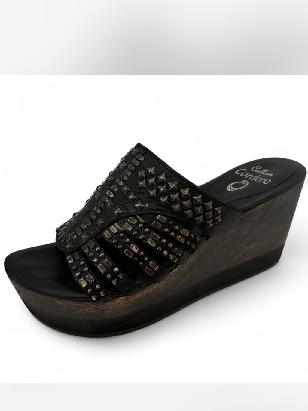 Calleen Cordero Black Studded Leather Platform Slide Sandals Handmade Italy